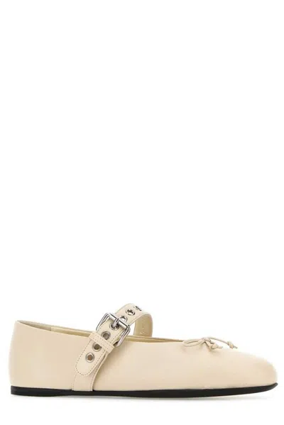 Miu Miu Off White Buckle Strap Ballet Flats