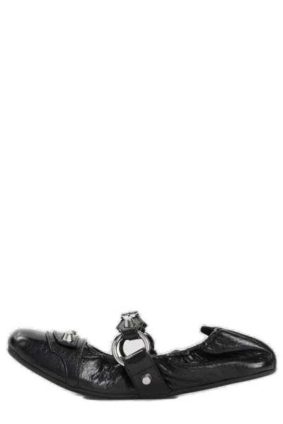 Balenciaga Black Lamb Leather Shoes With Striking Metallic Accents