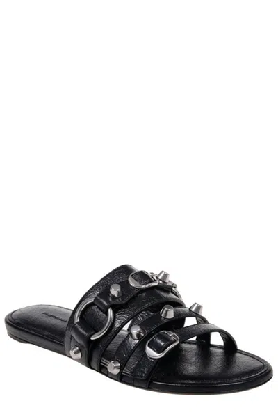 Balenciaga City Nappa Leather Flat Slides In Black