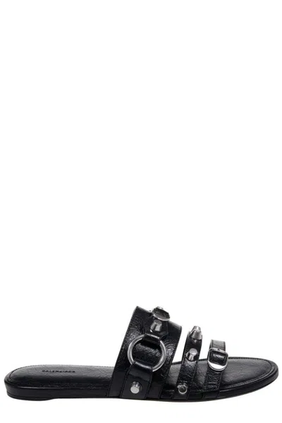 Balenciaga City Nappa Leather Flat Slides In Black