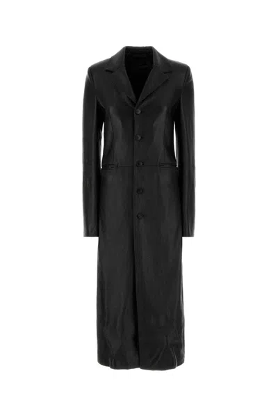 Balenciaga Long Length Leather Coat With Notched Lapel