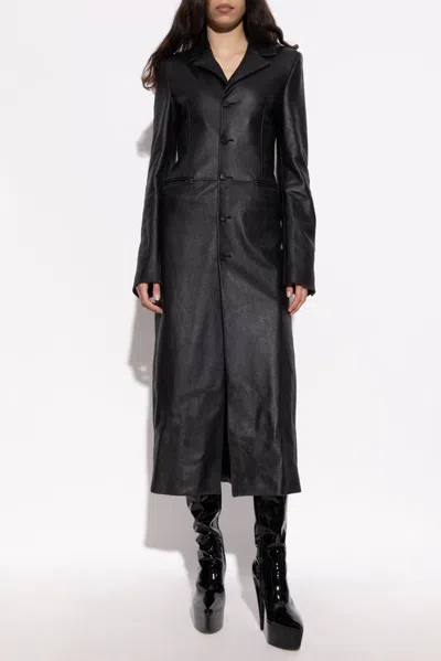 Balenciaga Long Length Leather Coat With Notched Lapel