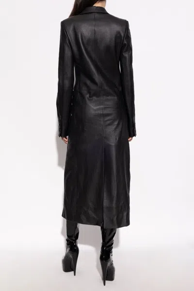 Balenciaga Long Length Leather Coat With Notched Lapel