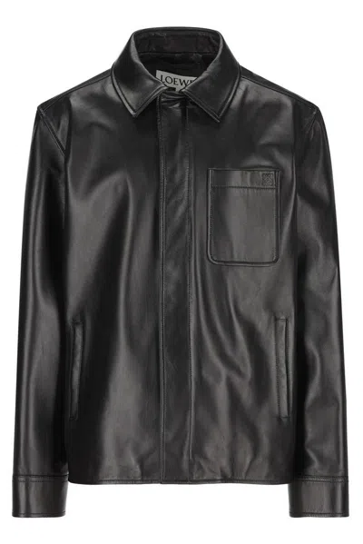 Loewe Anagram Leather Zip-up Overshirt