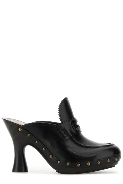 Burberry Leather Mules With Curved Heel And Studded Trim In Black