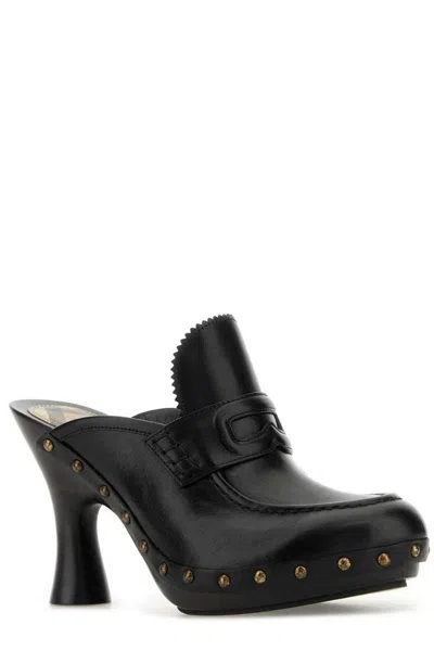 Burberry Leather Mules With Curved Heel And Studded Trim In Black