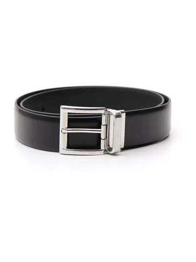 Prada Adjustable Silver-tone Buckle Smooth Finish Belt In Black