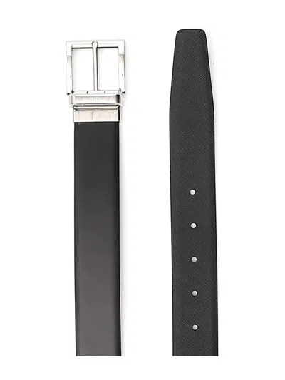 Prada Adjustable Silver-tone Buckle Smooth Finish Belt In Black
