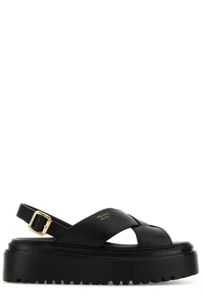 Prada Black Leather Sandals