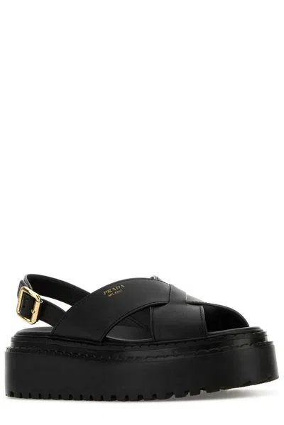 Prada Black Leather Sandals