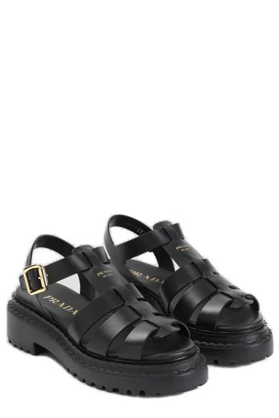 Prada Leather Cage Sandals