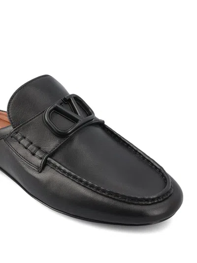Valentino Black Leather Slippers