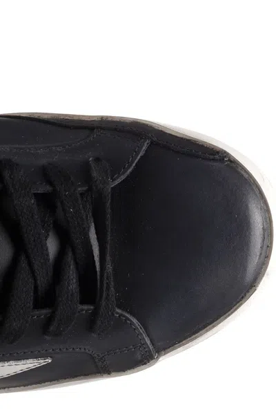 Golden Goose 'super-star' Black Low Top Sneakers With Logo Patch And Suede Details In Leather Man In Black