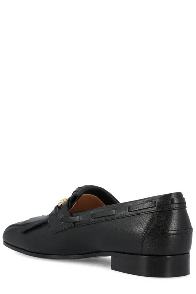 Valentino Vlogo Signature Kidskin Loafer With Fringes In Black
