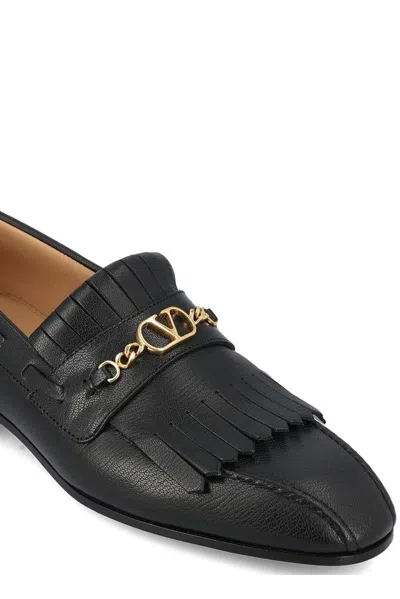 Valentino Vlogo Signature Kidskin Loafer With Fringes In Black