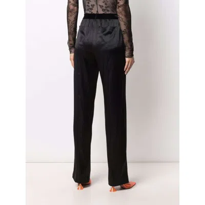 Tom Ford Black Loose Pants With Logo In Stretch Silk Woman  In Black