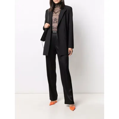 Tom Ford Black Loose Pants With Logo In Stretch Silk Woman  In Black
