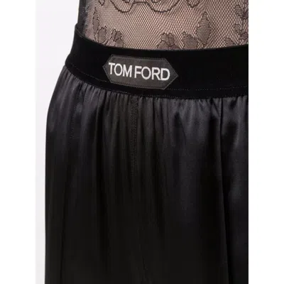Tom Ford Black Loose Pants With Logo In Stretch Silk Woman  In Black