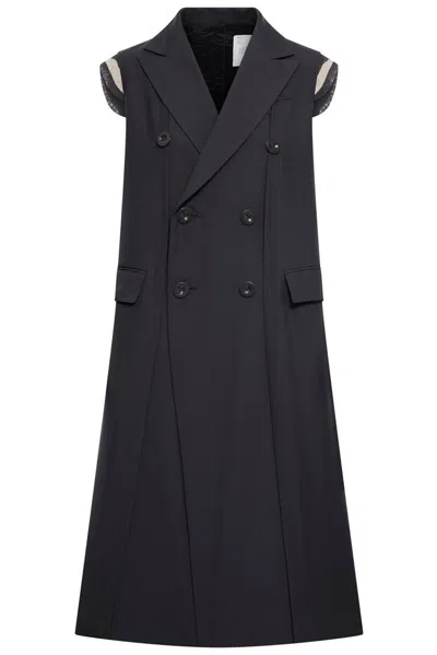 Sacai Black Polyester Blend Vest In Blue