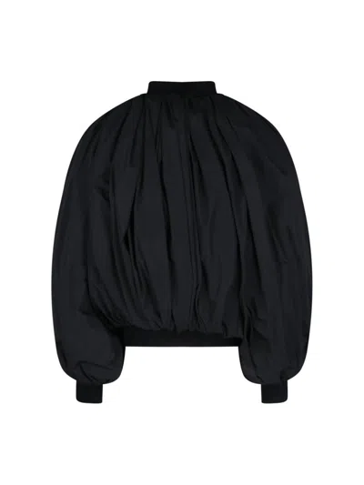 Balenciaga Black Bomber Draped Jacket With Elastic Rear Hem In Tech Fabric Woman In Black