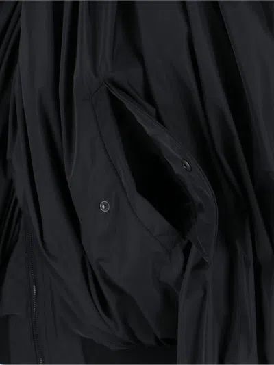 Balenciaga Black Bomber Draped Jacket With Elastic Rear Hem In Tech Fabric Woman In Black