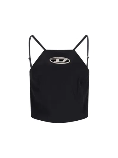 Diesel Black Stretch Polyester Blend T-wilight Top In Black