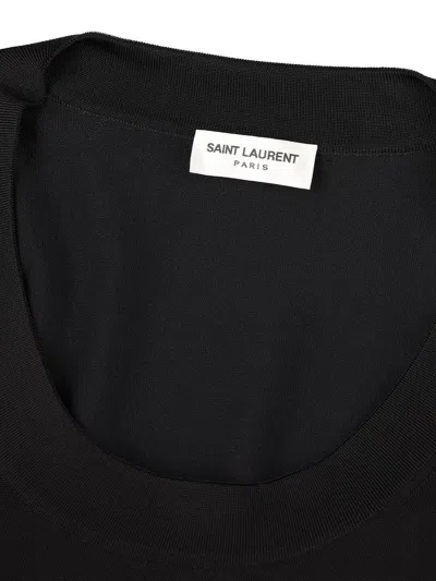 Saint Laurent Plunging Round Neck Long-sleeved Dress