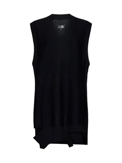 Mm6 Maison Margiela Black Wool And Acrylic Mini Dress