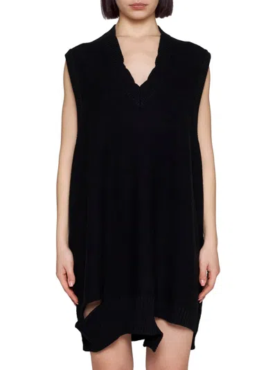 Mm6 Maison Margiela Black Wool And Acrylic Mini Dress