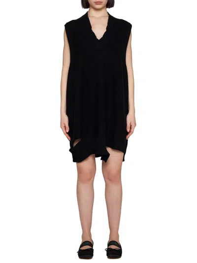 Mm6 Maison Margiela Black Wool And Acrylic Mini Dress
