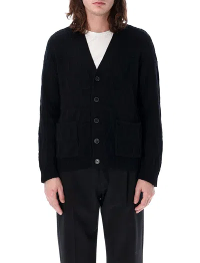Valentino Textured Wool Cardigan With Embroidered Motif In Black