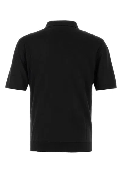 Gucci Black Polo Shirt With Chest Pocket And Embroidered Logo On The Front In Fine Silk Knit Man In Black