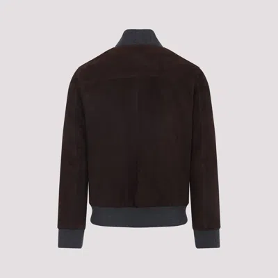 Brioni Ribbed Collar Bomber With Side Pockets In Brown
