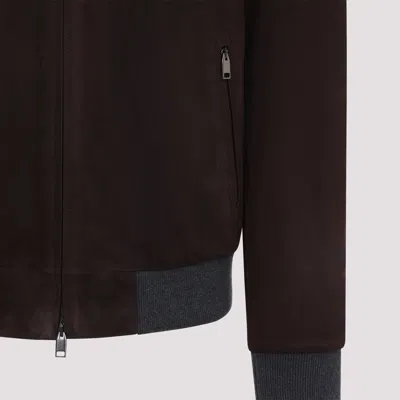 Brioni Ribbed Collar Bomber With Side Pockets In Brown