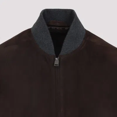 Brioni Ribbed Collar Bomber With Side Pockets In Brown