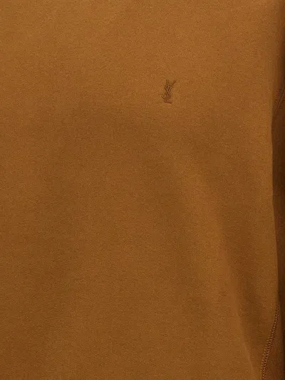 Saint Laurent Logo-embroidered Cotton Sweatshirt In Brown