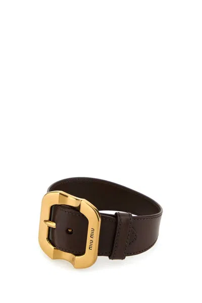 Miu Miu Women Brown Leather Bracelet In Brown