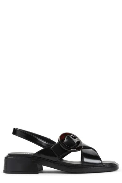 Prada Brown Leather Sandals In Black