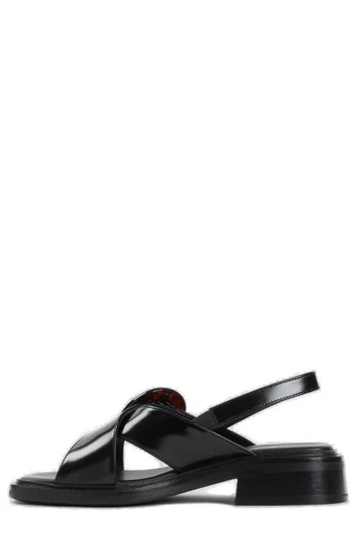 Prada Brown Leather Sandals In Black