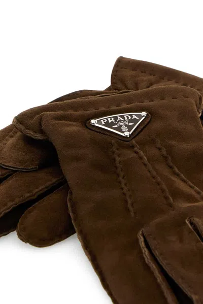 Prada Brown Suede Gloves