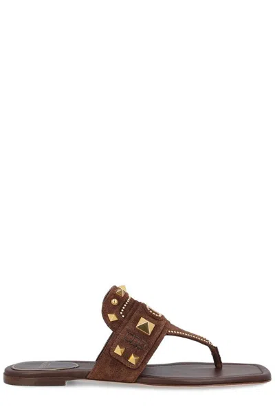 Valentino Garavani Plaster Caster Flip Flops With Gold Accents And Open Toe