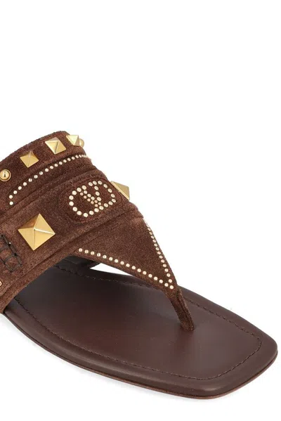 Valentino Garavani Plaster Caster Flip Flops With Gold Accents And Open Toe