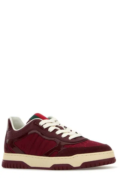 Gucci Burgundy Leather And Gg Supreme Fabric Re-web Sneakers