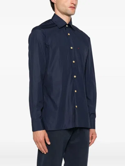 Kiton Button-down Shirt Pocket In Blue