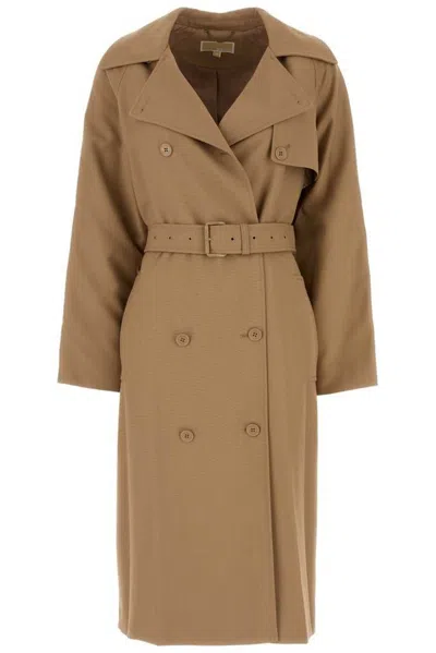Michael Kors Camel Polyester Blend Trench Coat In Brown
