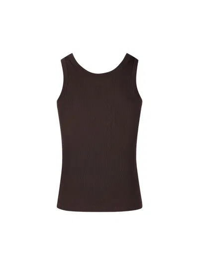 Fendi Stretch Ribbed Nylon Tank Top In Brown