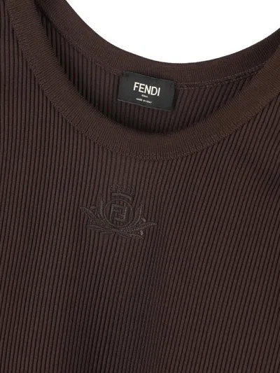 Fendi Stretch Ribbed Nylon Tank Top In Brown