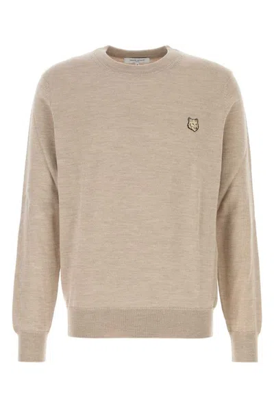 Maison Kitsuné Wool Sweater With Ribbed Cuffs And Hem In Neutral