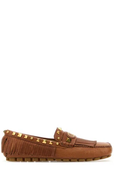 Valentino Women's Caramel Leather Plaster Caster Loafers