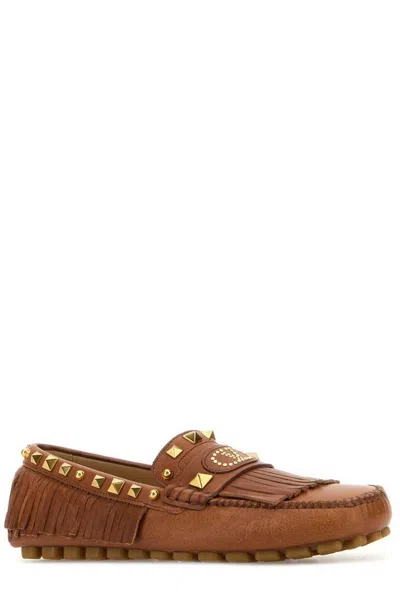 Valentino Women's Caramel Leather Plaster Caster Loafers